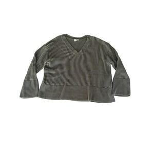Gap Women XL Sage Green Open Stitch V-Neck‎ Cotton Knit Pullover Sweater